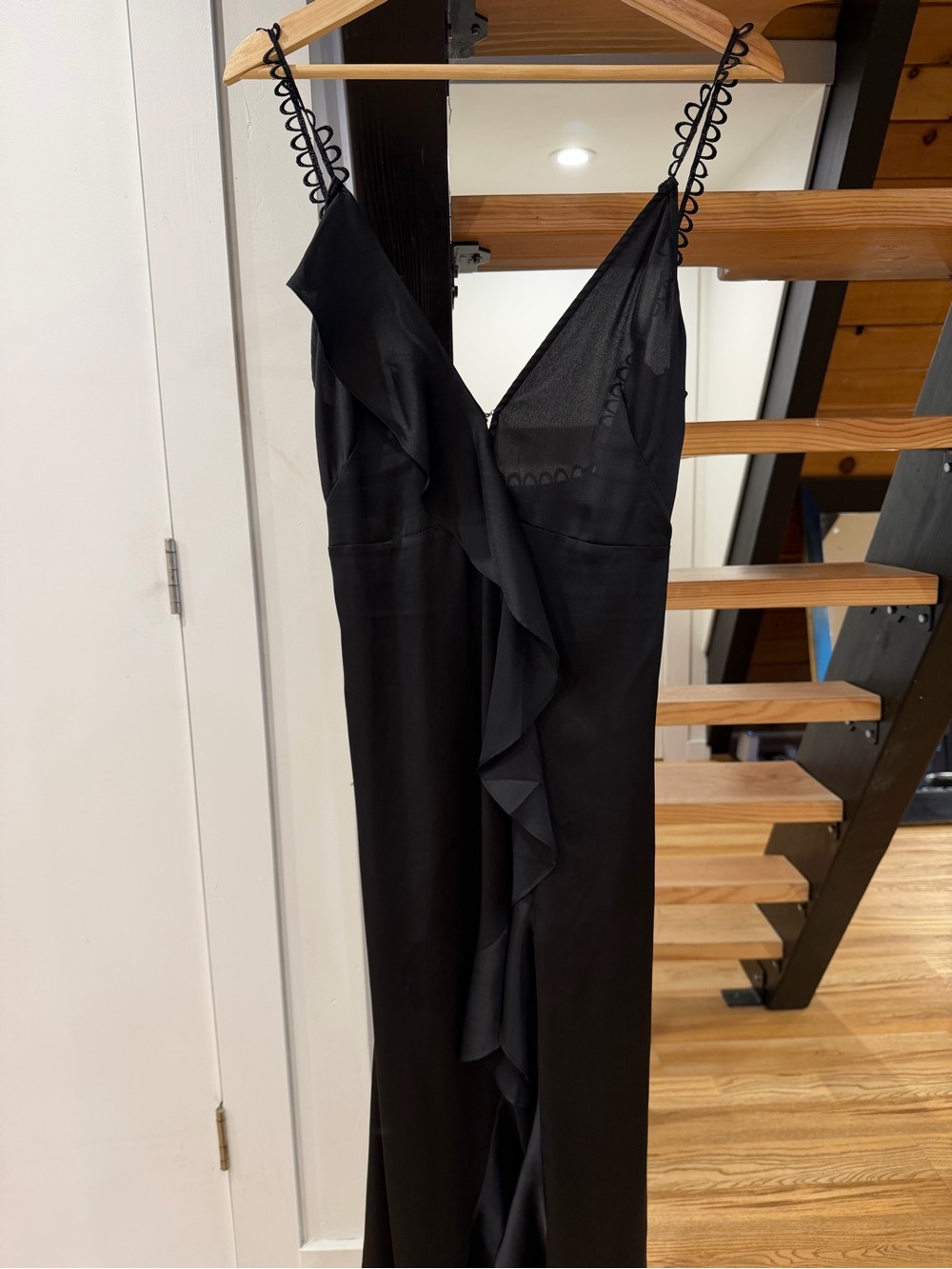 For Love and Lemons Black Ruffle-Front Slip Dress